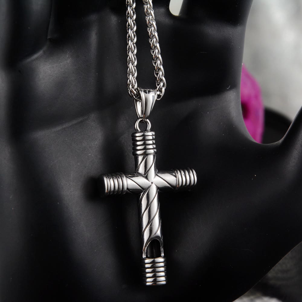 Christian Art Minimalist Style Functional Whistle Cross Titanium Necklace - image 2