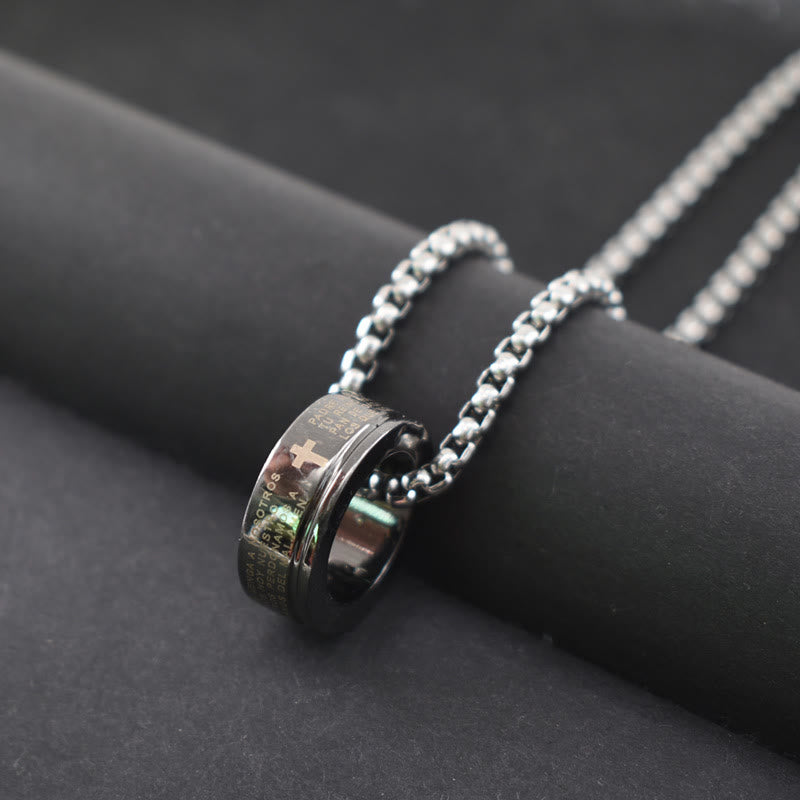 Christian Art Combination Style Bible Verse Ring & Chain Necklace - Black - image 1
