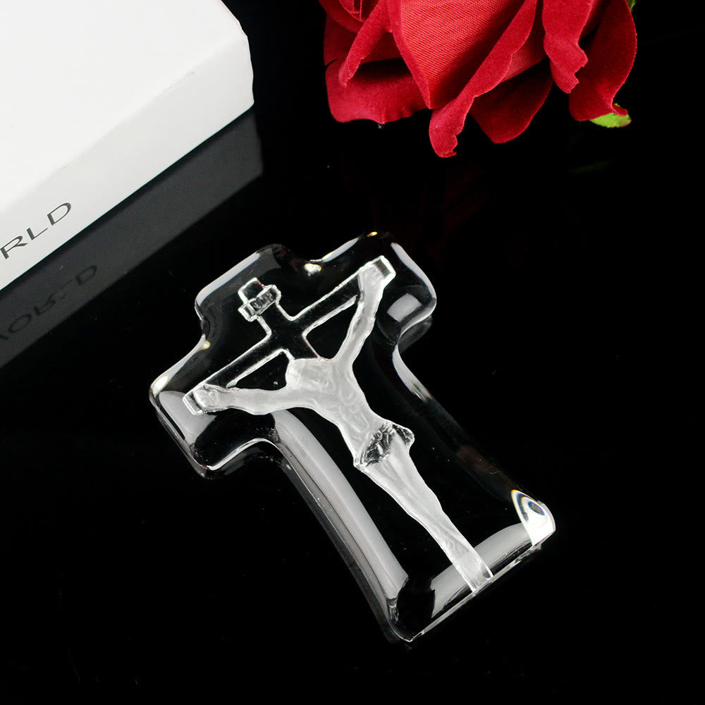 Classic Style White Crystal Clear Crucifix Jesus Cross Desktop Ornaments - image 1
