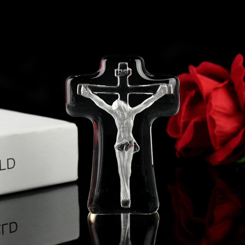 Classic Style White Crystal Clear Crucifix Jesus Cross Desktop Ornaments - Jesus Cross - image 1