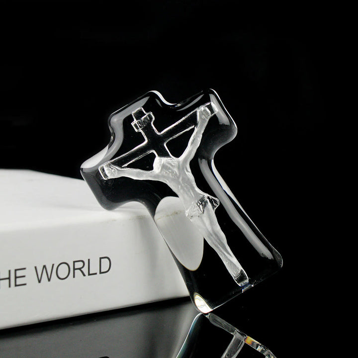 Classic Style White Crystal Clear Crucifix Jesus Cross Desktop Ornaments - image 2