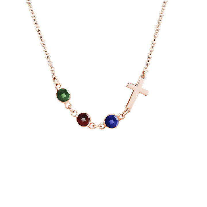 Modern Style Birthstones Cross Chain Necklace - image 5