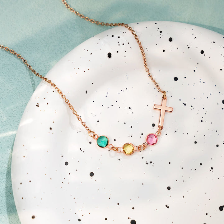 Modern Style Birthstones Cross Chain Necklace - Rose gold - image 1