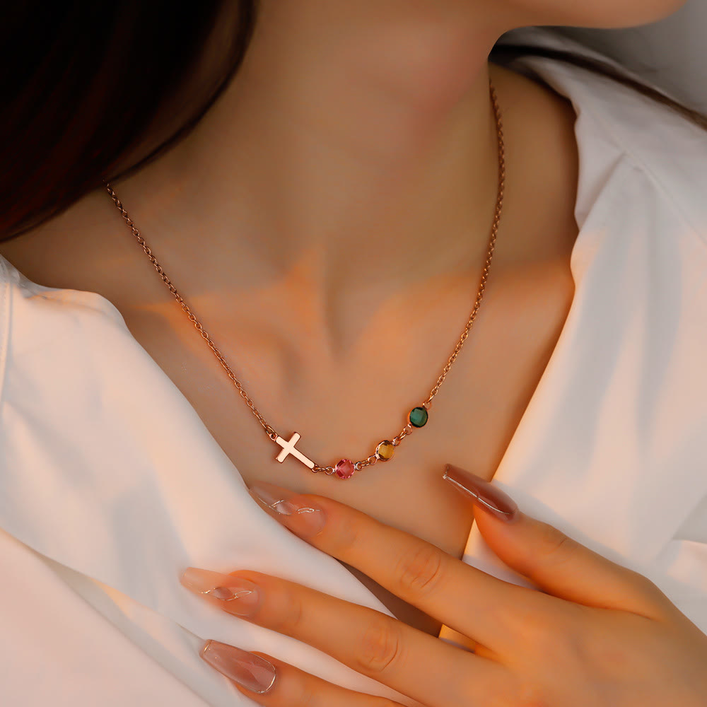 Modern Style Birthstones Cross Chain Necklace - image 3