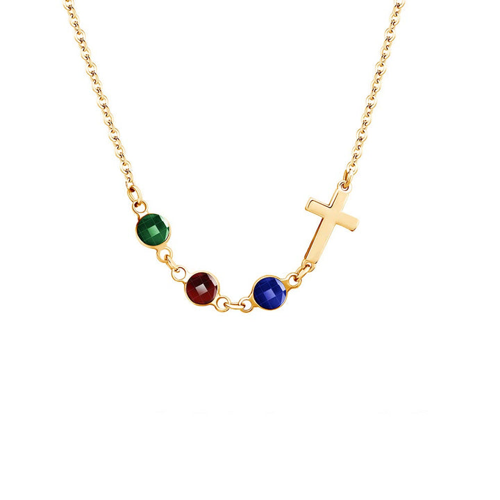 Modern Style Birthstones Cross Chain Necklace - Golden - image 6