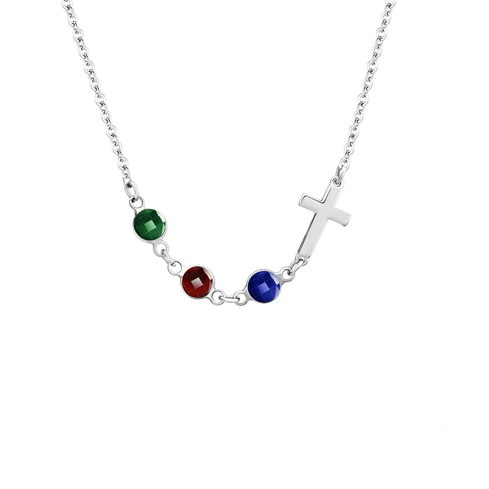 Modern Style Birthstones Cross Chain Necklace - Silver - image 7