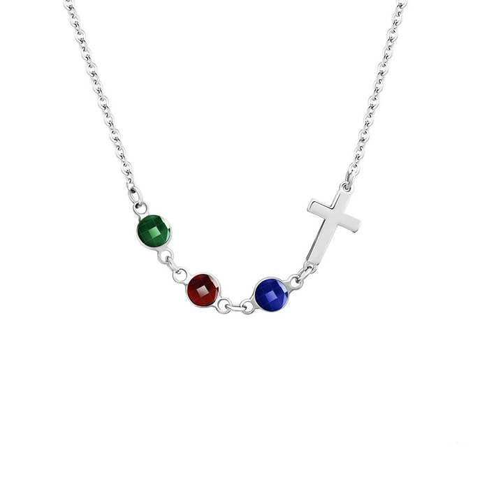 Modern Style Birthstones Cross Chain Necklace - Silver - image 7