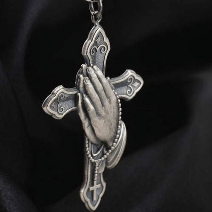 Classic Style Praying Hands Cross Pendant Titanium Necklace - image 3