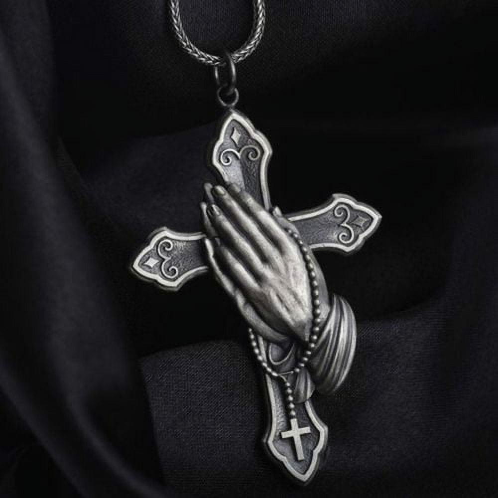 Classic Style Praying Hands Cross Pendant Titanium Necklace - Praying Hands - image 1