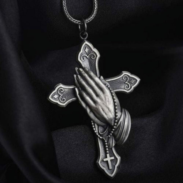 Classic Style Praying Hands Cross Pendant Titanium Necklace - Praying Hands - image 1