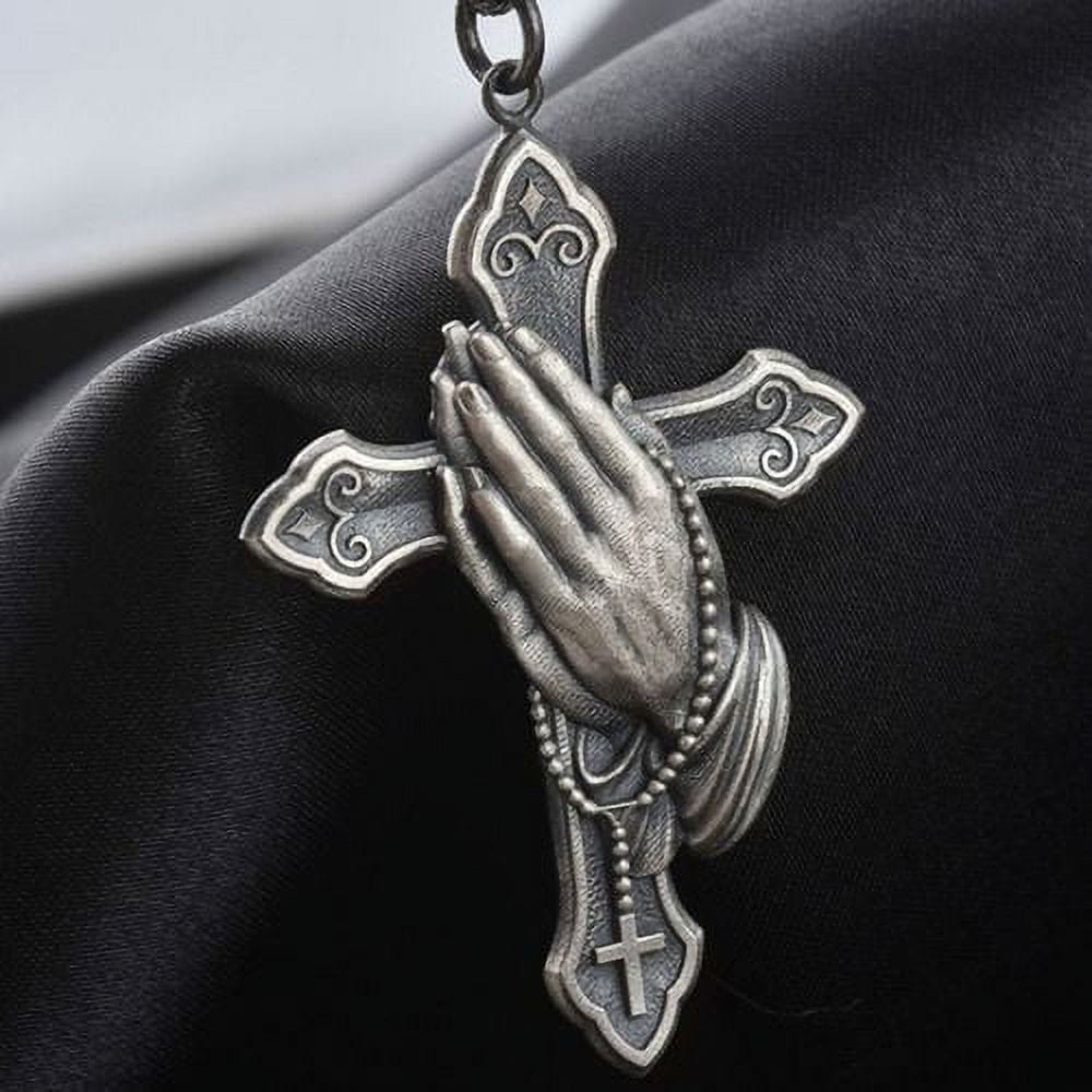 Classic Style Praying Hands Cross Pendant Titanium Necklace - image 2