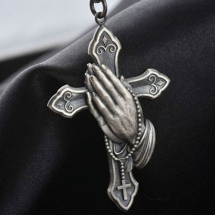 Classic Style Praying Hands Cross Pendant Titanium Necklace - image 2