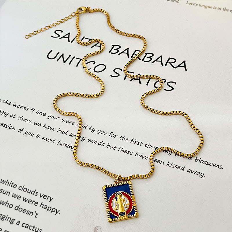 Modern Style Colorful St. Benedict Square Medal Pendant Necklace - image 3