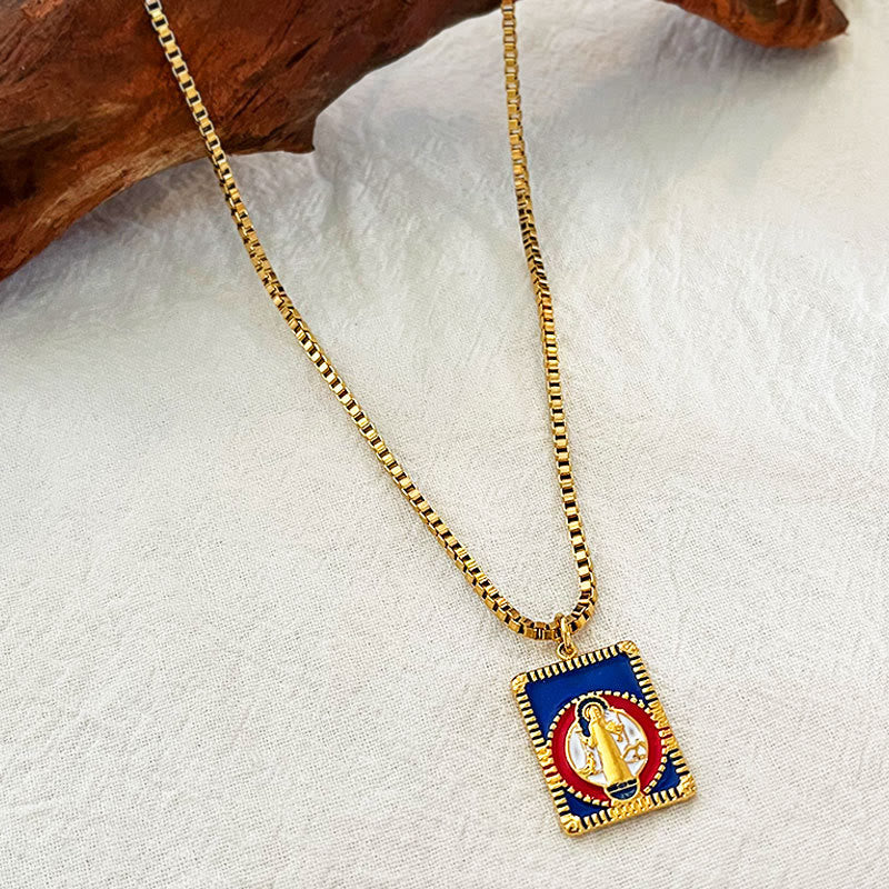 Modern Style Colorful St. Benedict Square Medal Pendant Necklace - St. Benedict - image 1