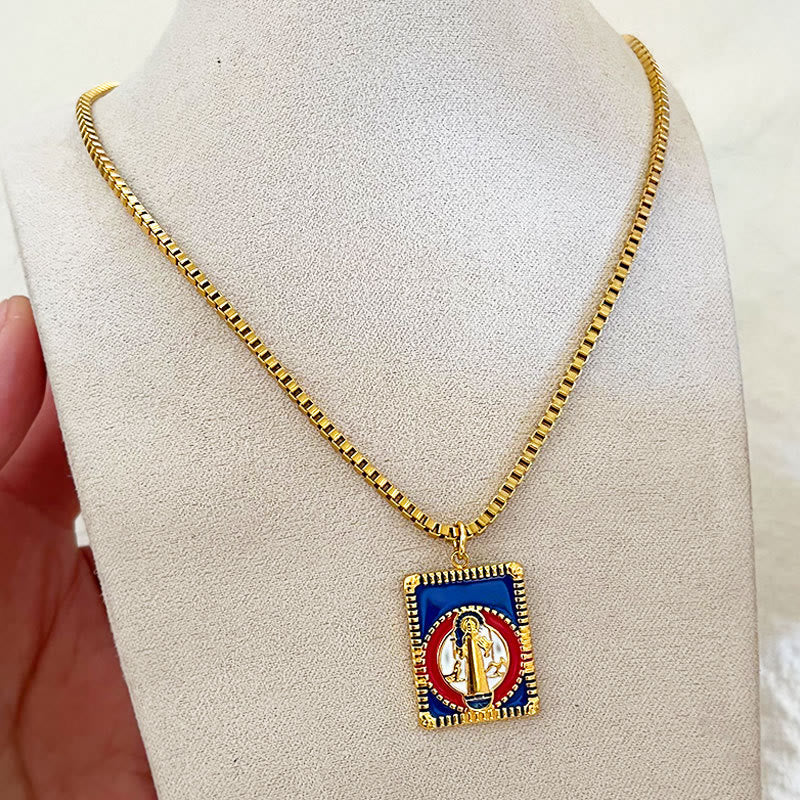 Modern Style Colorful St. Benedict Square Medal Pendant Necklace - image 1