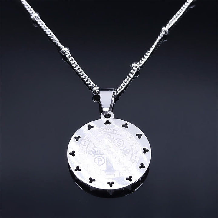 Retro Style Gem-set St. Benedict Medal Pendant Necklace - image 3