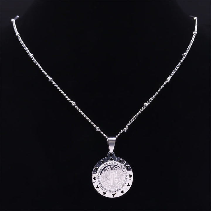 Retro Style Gem-set St. Benedict Medal Pendant Necklace - image 4