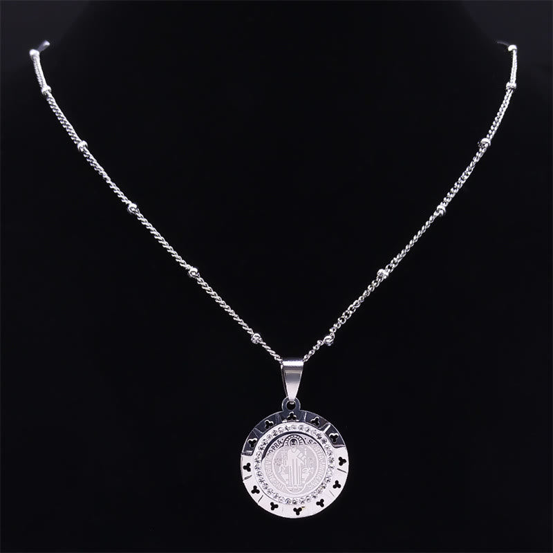 Retro Style Gem-set St. Benedict Medal Pendant Necklace - image 3