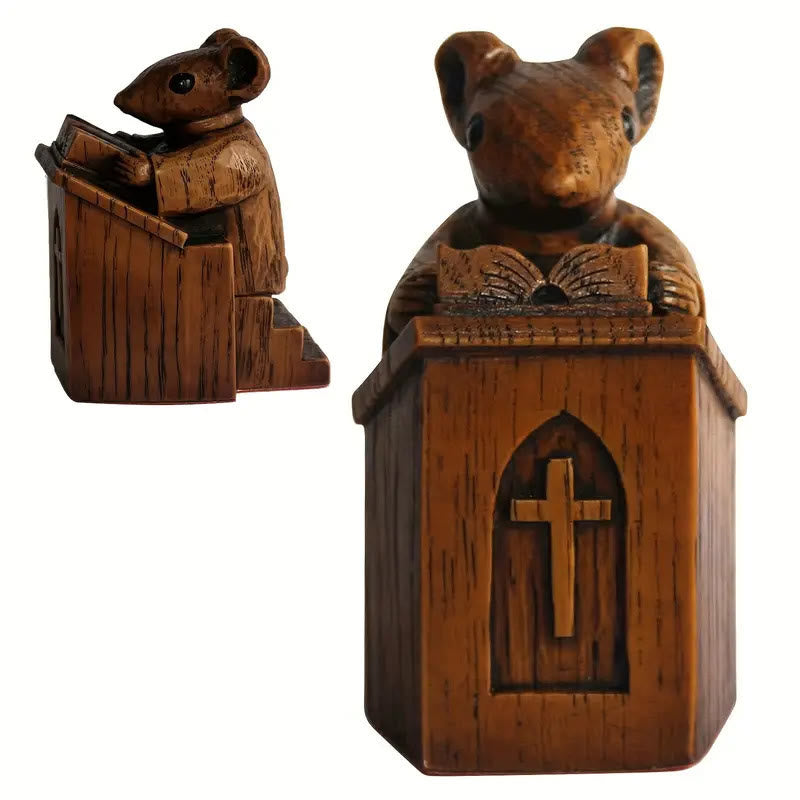 Christian Art Rustic Vintage Style Brown Resin Church Mice Stereoscopic Desktop Ornaments - image 4
