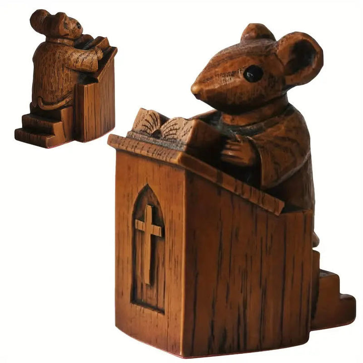 Christian Art Rustic Vintage Style Brown Resin Church Mice Stereoscopic Desktop Ornaments - image 3