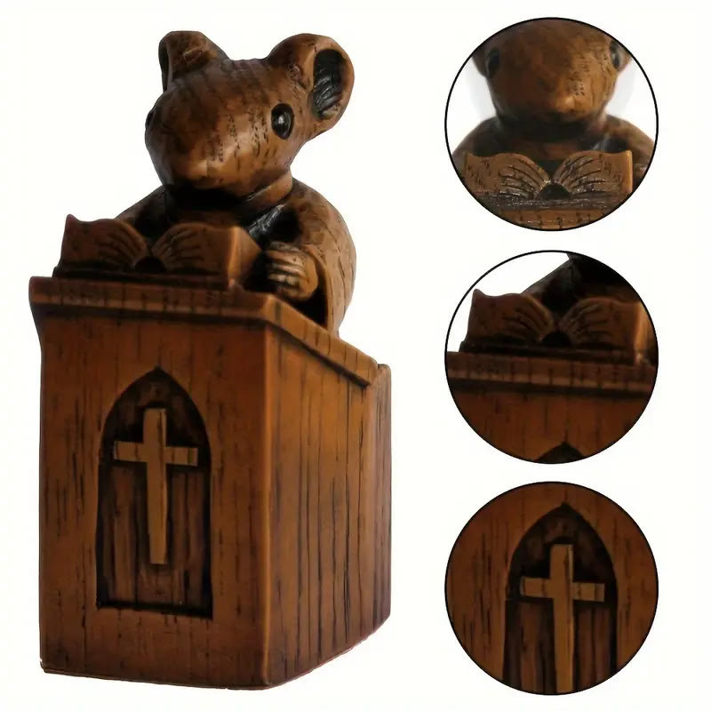 Christian Art Rustic Vintage Style Brown Resin Church Mice Stereoscopic Desktop Ornaments - image 6