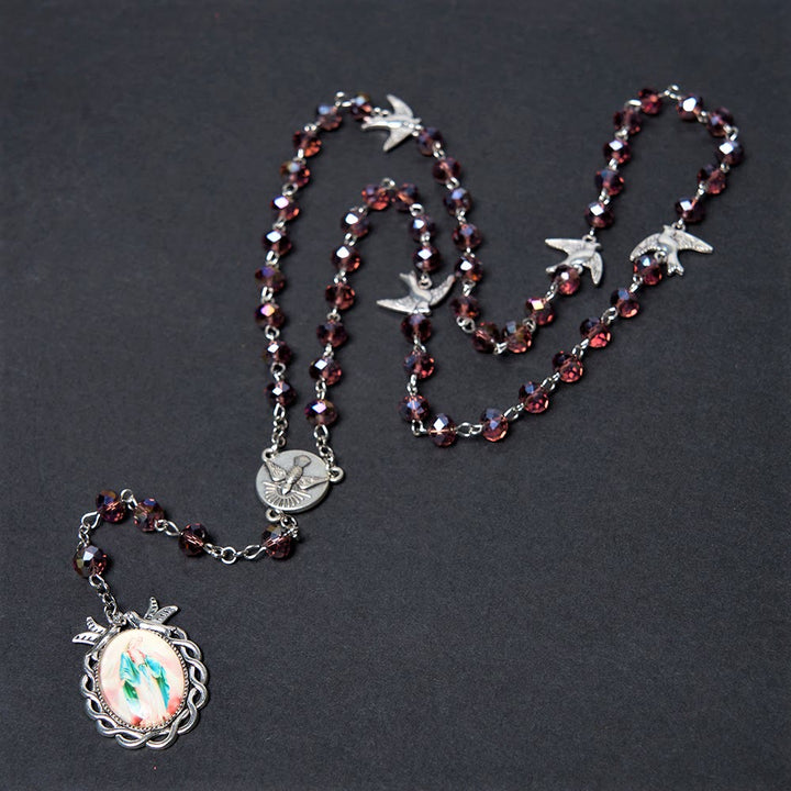 Holy Spirit & Our Lady of Grace of 6*8 mm Polyhedron Purple Crystal Alloy Chain Rosary - image 2