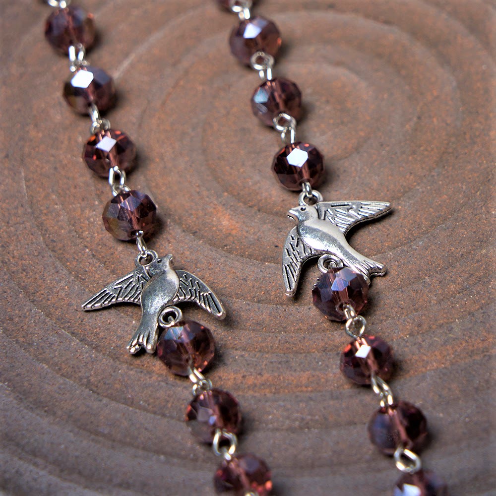 Holy Spirit & Our Lady of Grace of 6*8 mm Polyhedron Purple Crystal Alloy Chain Rosary - image 4