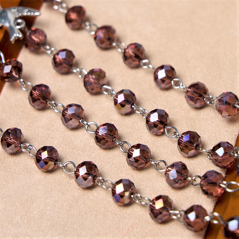 Holy Spirit & Our Lady of Grace of 6*8 mm Polyhedron Purple Crystal Alloy Chain Rosary - image 8