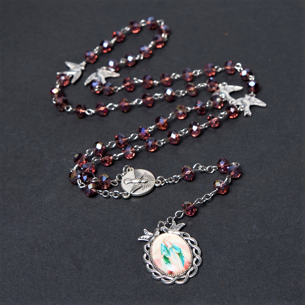 Holy Spirit & Our Lady of Grace of 6*8 mm Polyhedron Purple Crystal Alloy Chain Rosary - image 4
