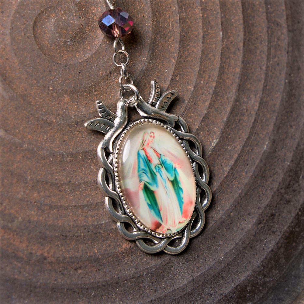 Holy Spirit & Our Lady of Grace of 6*8 mm Polyhedron Purple Crystal Alloy Chain Rosary - image 3