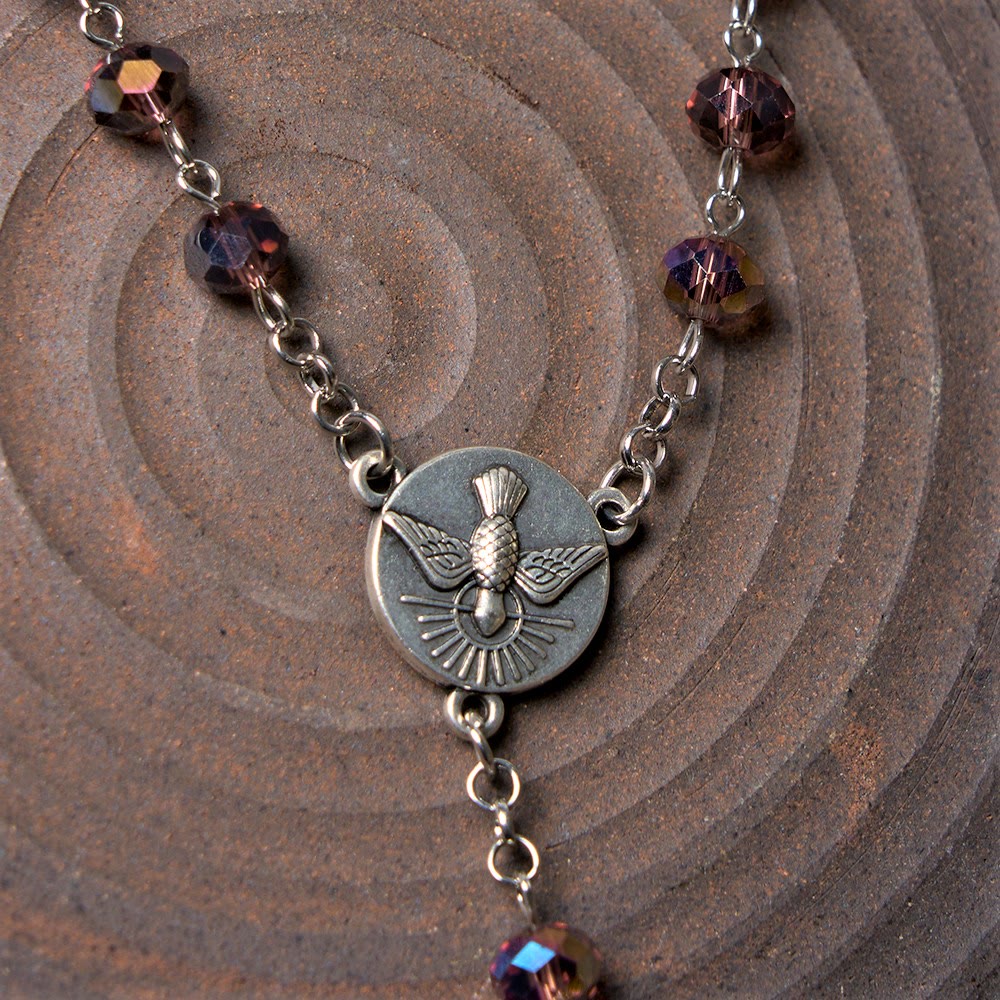 Holy Spirit & Our Lady of Grace of 6*8 mm Polyhedron Purple Crystal Alloy Chain Rosary - image 7