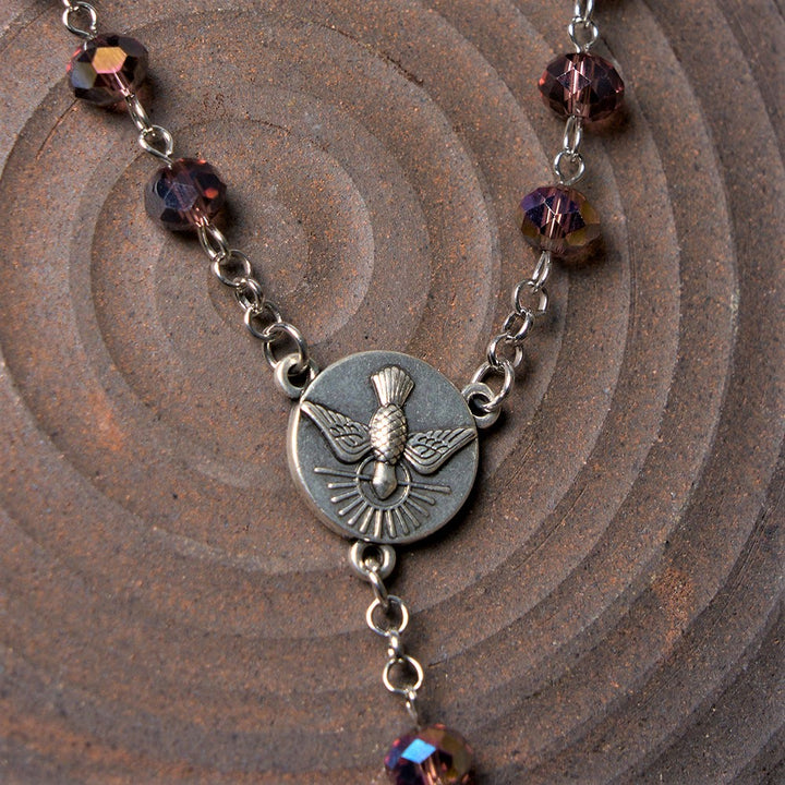 Holy Spirit & Our Lady of Grace of 6*8 mm Polyhedron Purple Crystal Alloy Chain Rosary - image 7