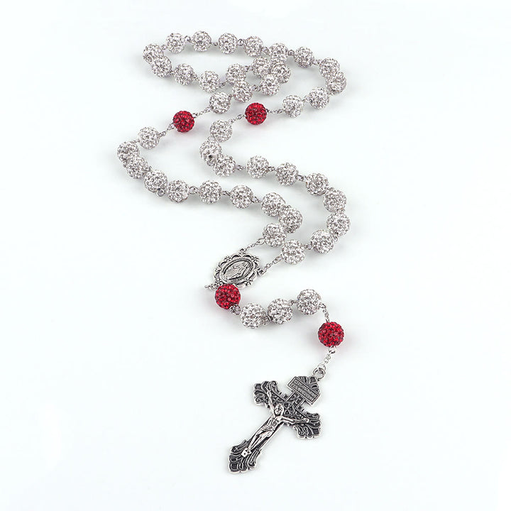 Miraculous Medal & Crucifix of 8 mm Round Silver Metal Gems Alloy Chain Rosary - image 2