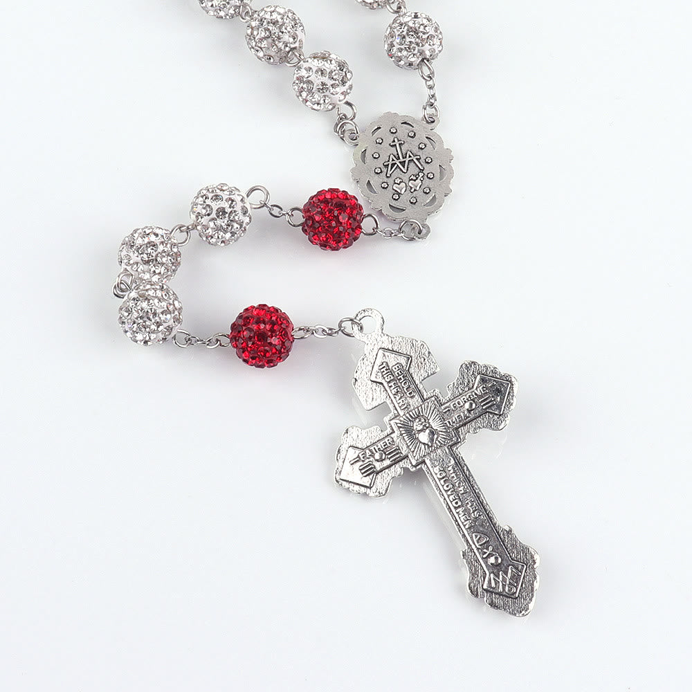 Miraculous Medal & Crucifix of 8 mm Round Silver Metal Gems Alloy Chain Rosary - image 4