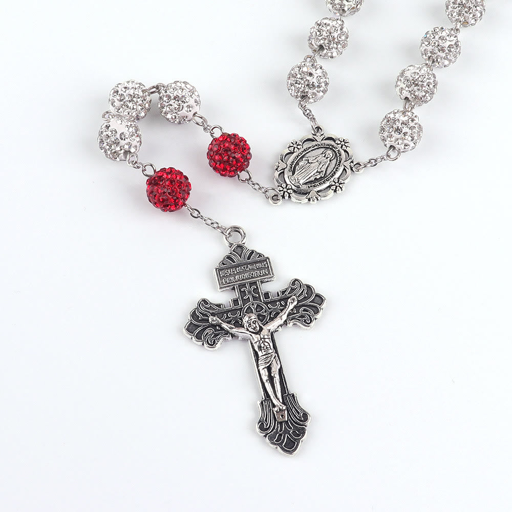 Miraculous Medal & Crucifix of 8 mm Round Silver Metal Gems Alloy Chain Rosary - image 3