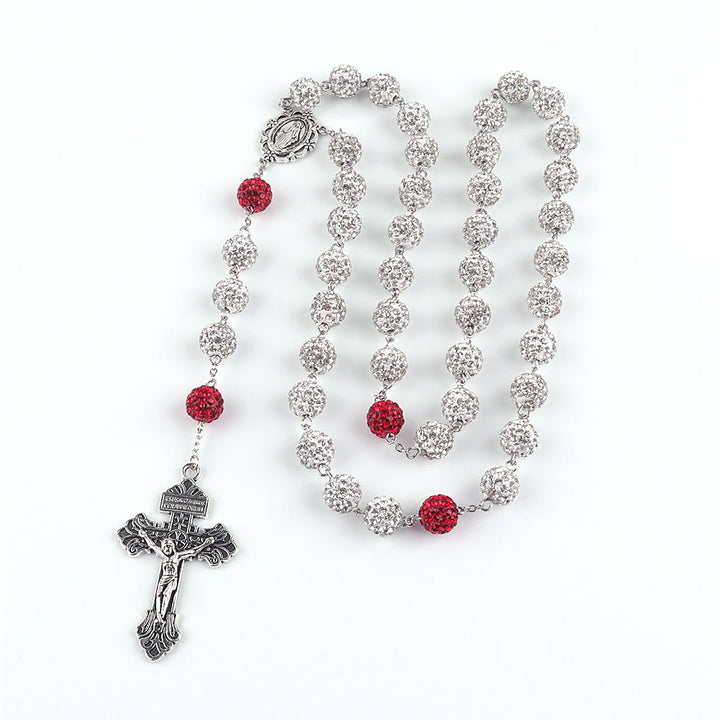Miraculous Medal & Crucifix of 8 mm Round Silver Metal Gems Alloy Chain Rosary - Silver - image 1