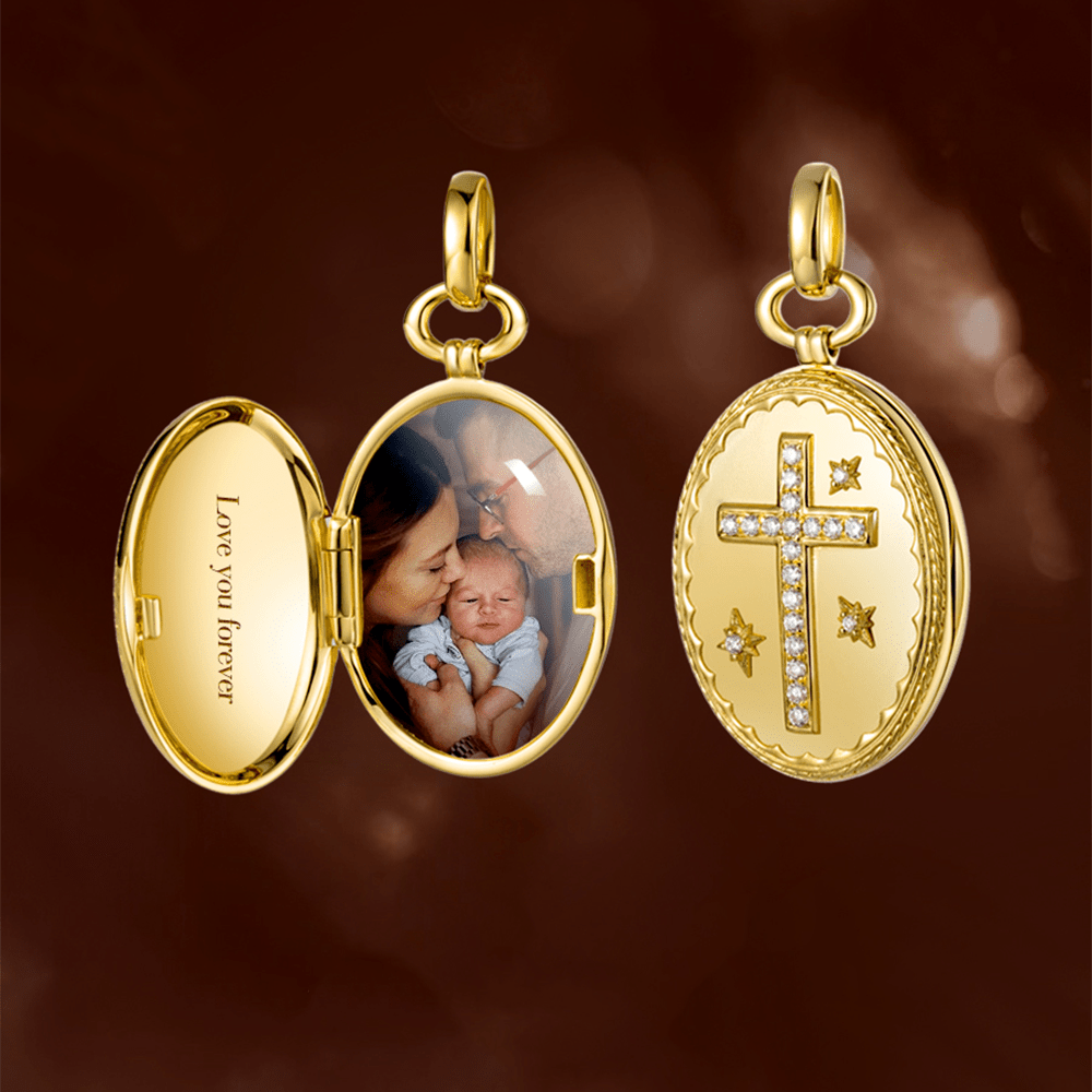 18K Gold Diamond-set Modern Style Cross Treasure Box Pendant Necklace - image 2