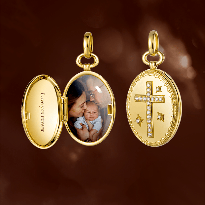 18K Gold Diamond-set Modern Style Cross Treasure Box Pendant Necklace - image 2