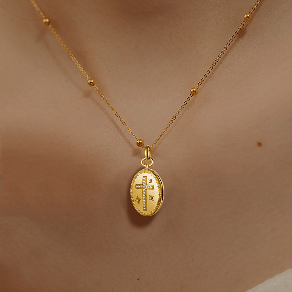 18K Gold Diamond-set Modern Style Cross Treasure Box Pendant Necklace - image 3