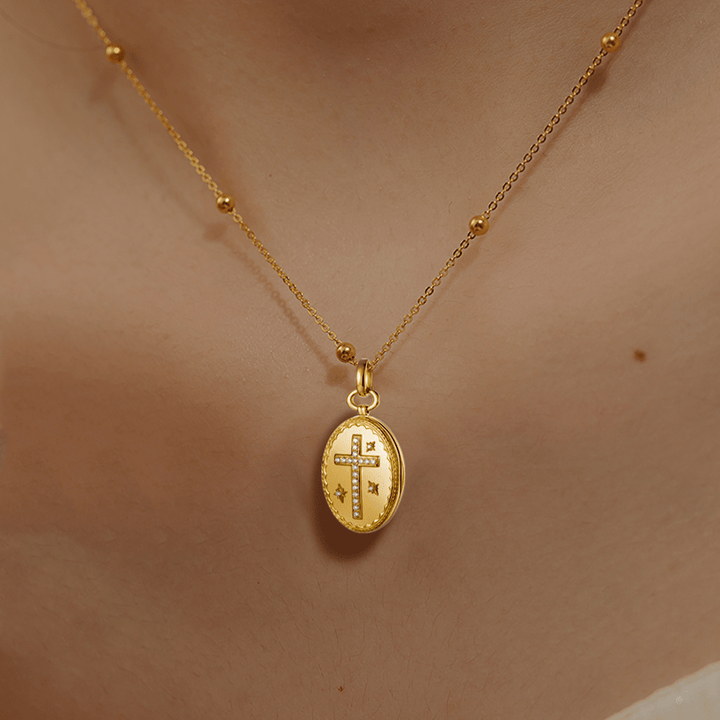18K Gold Diamond-set Modern Style Cross Treasure Box Pendant Necklace - image 3