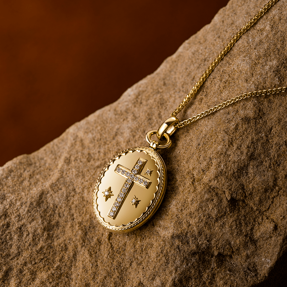 18K Gold Diamond-set Modern Style Cross Treasure Box Pendant Necklace - 18K Gold - image 1