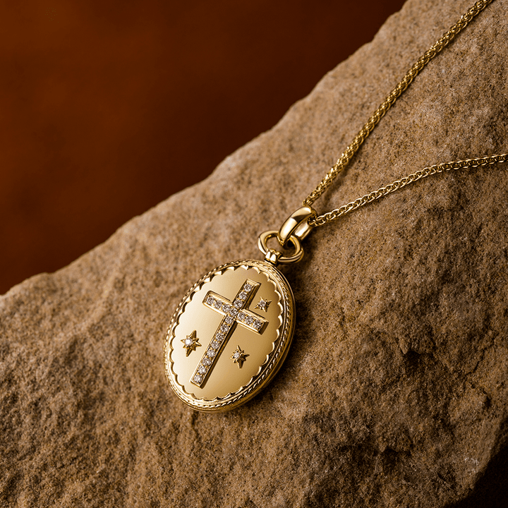 18K Gold Diamond-set Modern Style Cross Treasure Box Pendant Necklace - 18K Gold - image 1