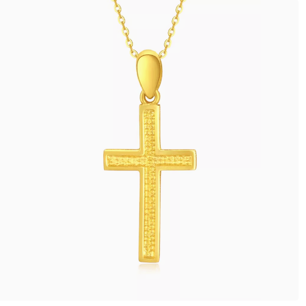 Christian Art 999 Pure Gold Minimalist Style Cross Frosted Pendant Necklace - 999 Pure Gold - image 1