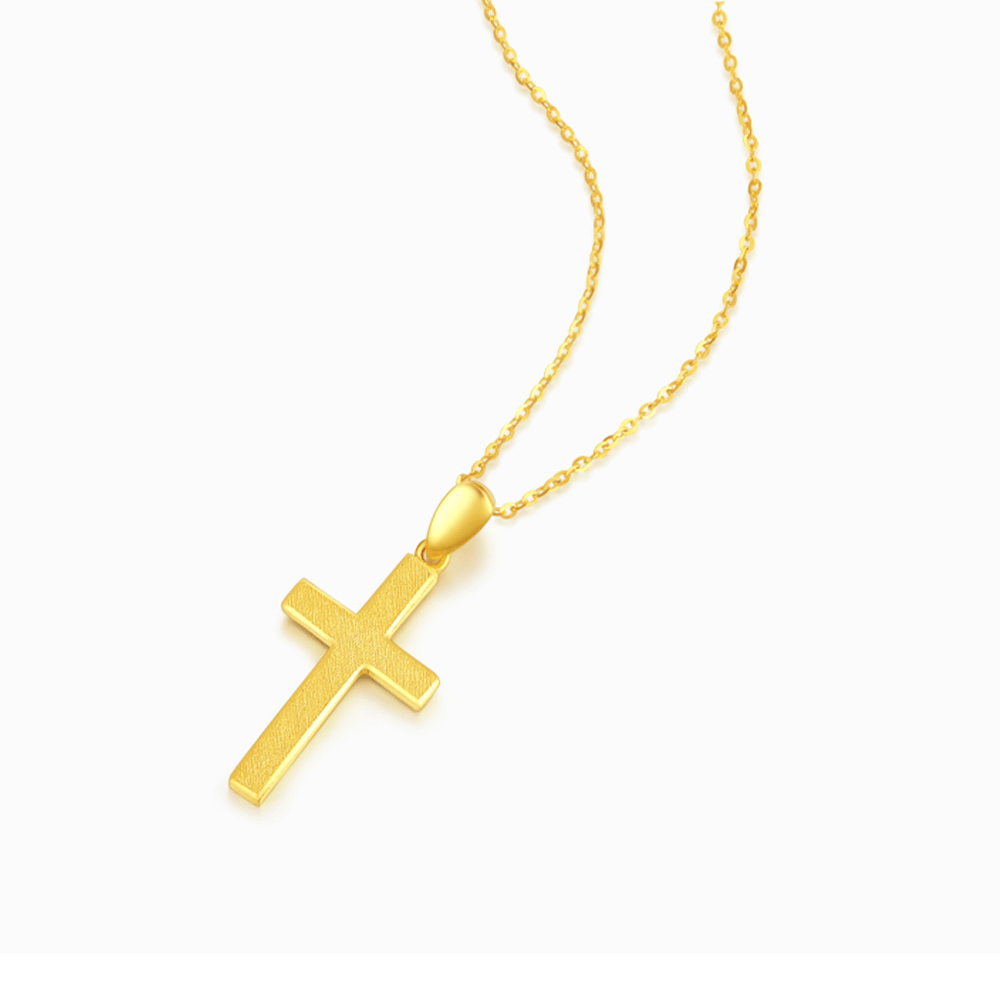 Christian Art 999 Pure Gold Minimalist Style Cross Frosted Pendant Necklace - image 2
