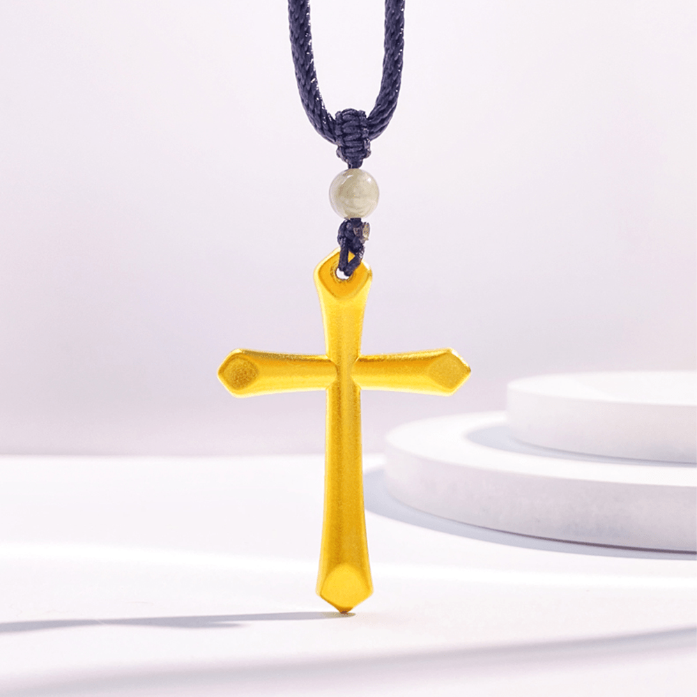 Christian Art 999 Solid Gold Minimalist Style Cross Frosted Pendant Necklace - 999 Solid Gold - image 1