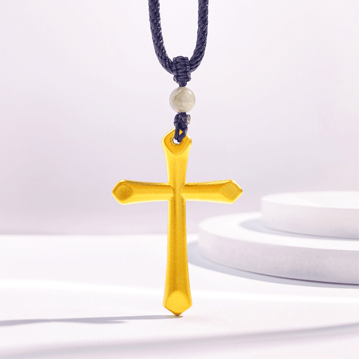 Christian Art 999 Solid Gold Minimalist Style Cross Frosted Pendant Necklace - 999 Solid Gold - image 1