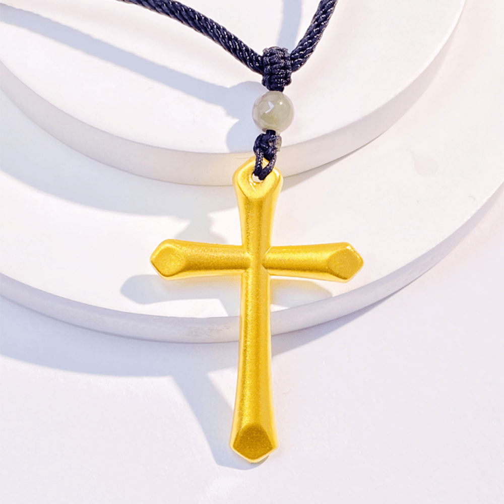Christian Art 999 Solid Gold Minimalist Style Cross Frosted Pendant Necklace - image 2