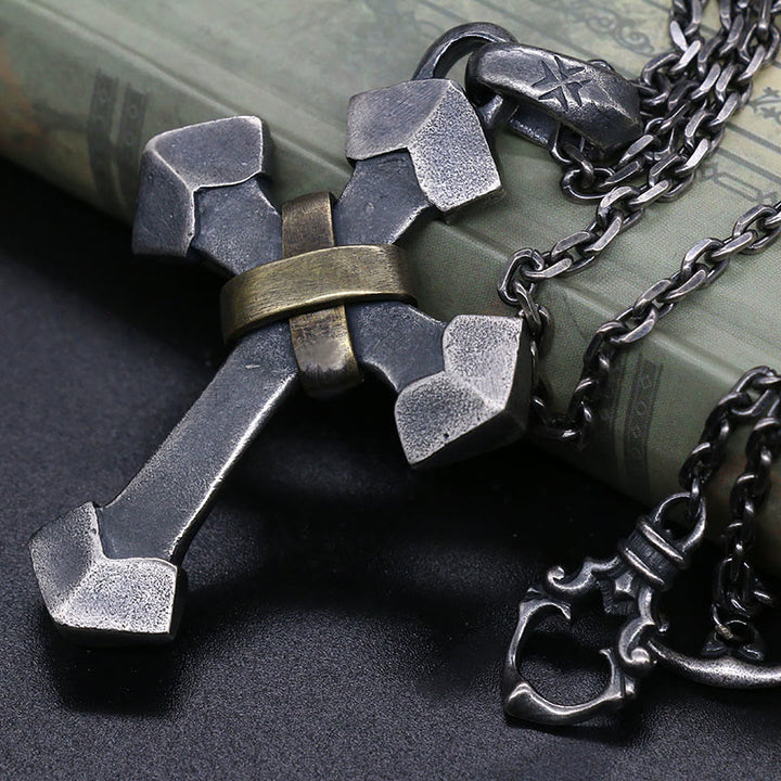 Christianartworkshop 925 Sterling Silver Retro Style Heavy Metal Cross Pendant Necklace - 925 Sterling Silver - image 1