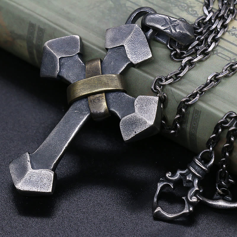 Christianartworkshop 925 Sterling Silver Retro Style Heavy Metal Cross Pendant Necklace - Cross - image 0