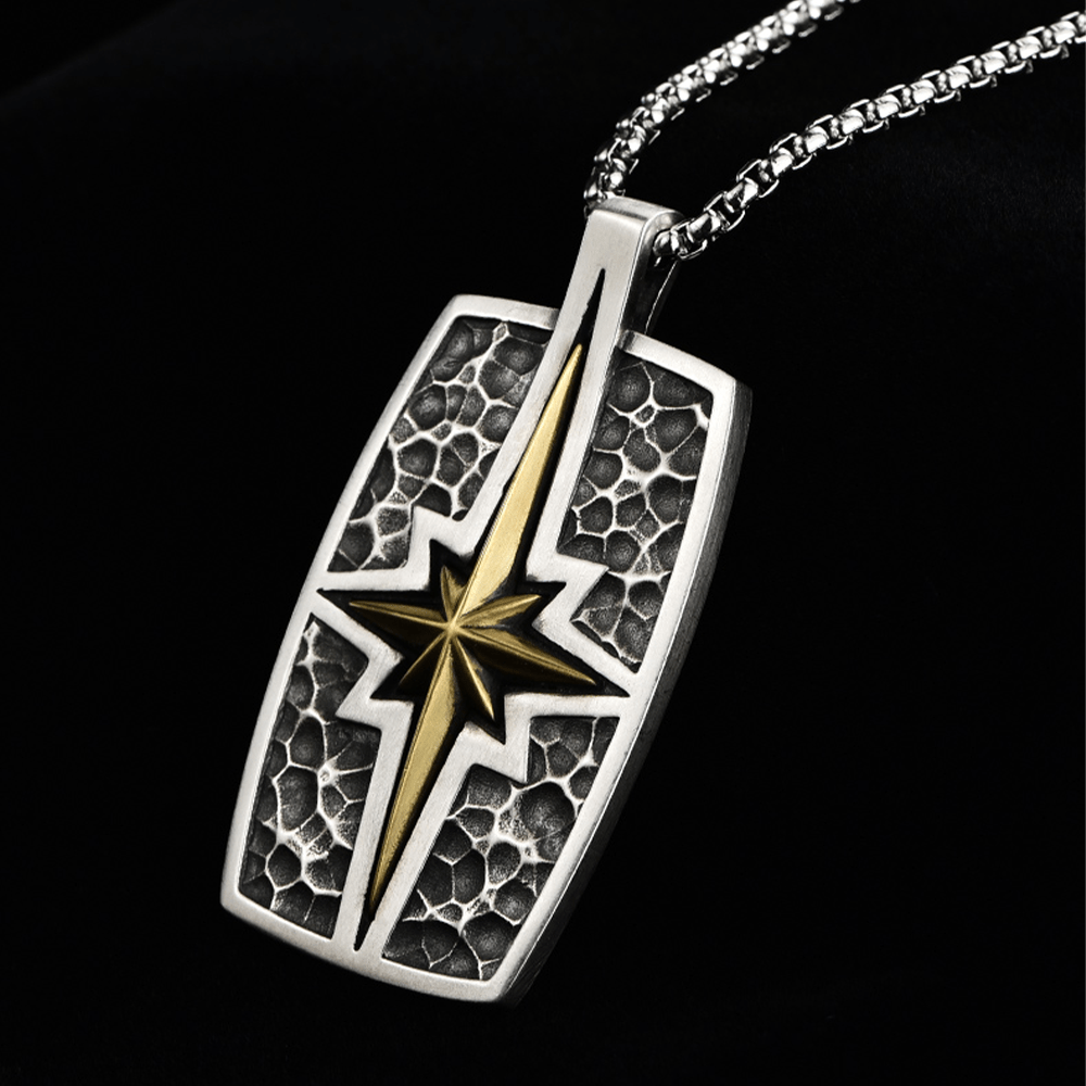 925 Sterling Silver Retro Style Star of Bethlehem Pendant Necklace - Titanium Chain - 27.55''/70cm - image 2